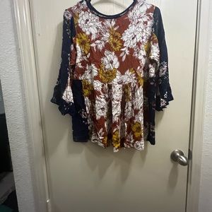 Floral, Navy blue and brown blouse